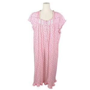 Eileen West Pink Heart Cotton Nightgown Ruffle Hem Ballet Country Cottage | 2X